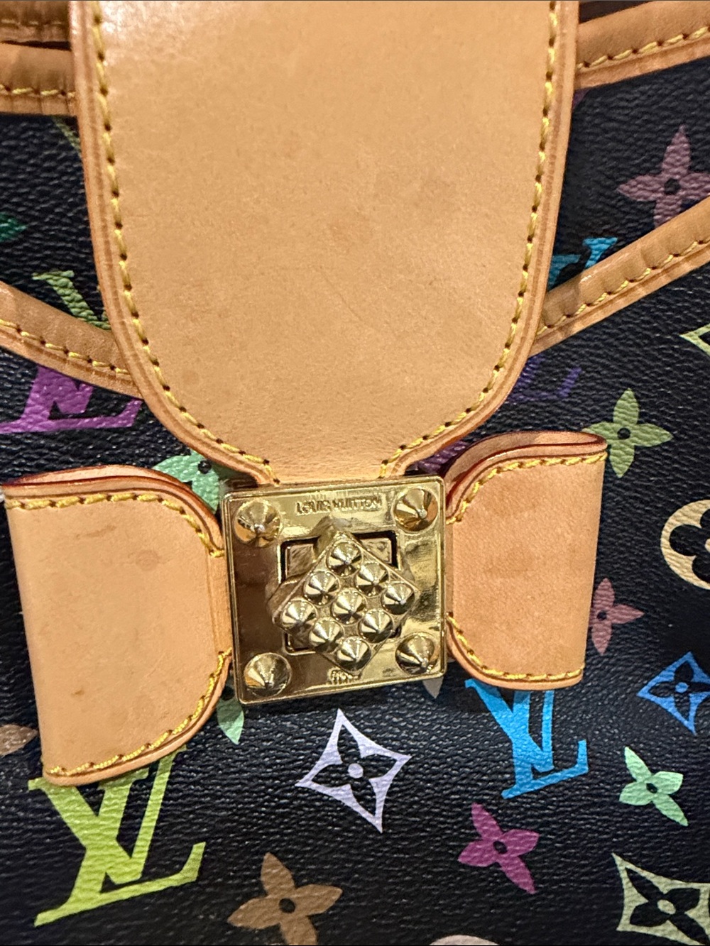 Multicolor Monogram Tote Bag with Tan Leather Trim - Picture 7 of 15